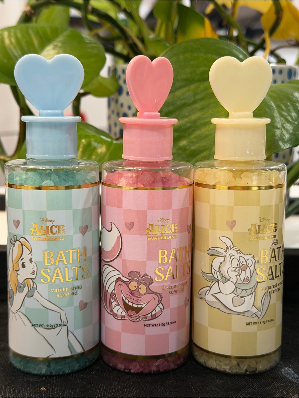Disney Alice in Wonderland Bath Salts Trio - Blue, Pink, Yellow + bath bomb